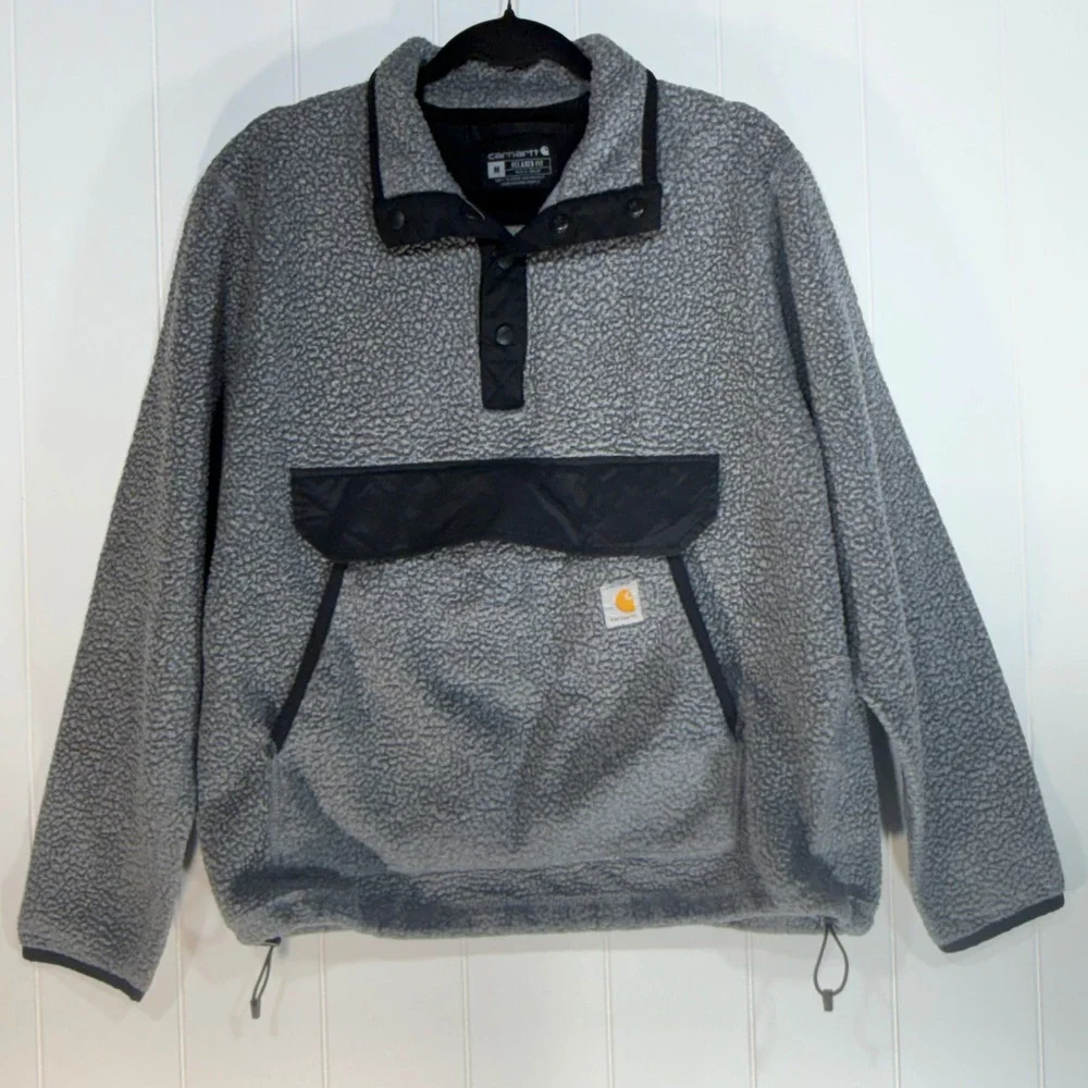 Carhartt Mens Relaxed Fit Sherpa Fleece Pullover Gray Black OJ4991-M Medium